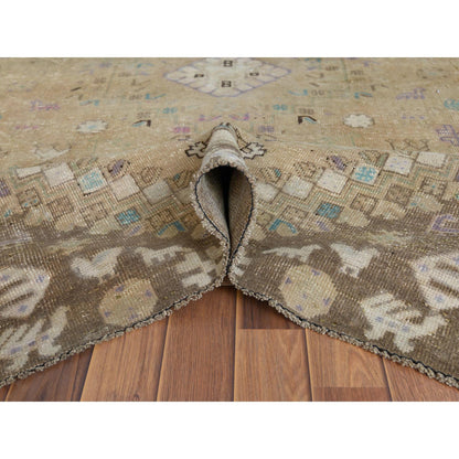 Overdyed & Vintage Worn Wool Hand Knotted Rug Beige No Border 6.1X9.0 -O057923