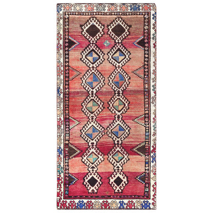 Overdyed & Vintage Worn Wool Hand Knotted Rug Red 4.0x8.3 -O057963