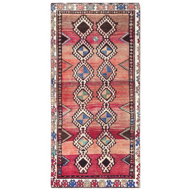 Overdyed & Vintage Worn Wool Hand Knotted Rug Red 4.0x8.3 -O057963