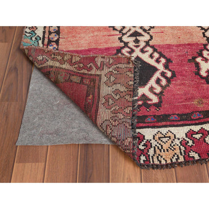 Overdyed & Vintage Worn Wool Hand Knotted Rug Red 4.0x8.3 -O057963