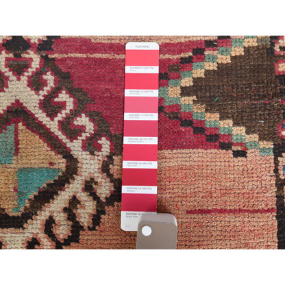 Overdyed & Vintage Worn Wool Hand Knotted Rug Red 4.0x8.3 -O057963