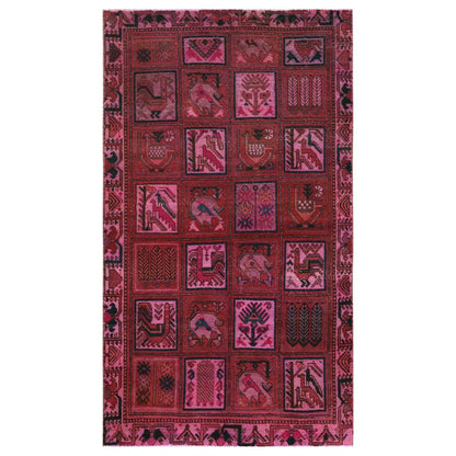 Overdyed & Vintage Worn Wool Hand Knotted Rug Red Pink 4.0X6.10 -O057966