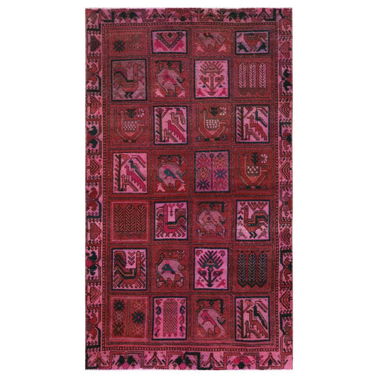 Overdyed & Vintage Worn Wool Hand Knotted Rug Red Pink 4.0X6.10 -O057966