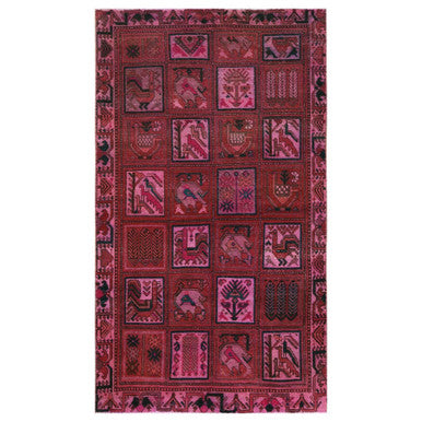 Overdyed & Vintage Worn Wool Hand Knotted Rug Red Pink 4.0X6.10 -O057966