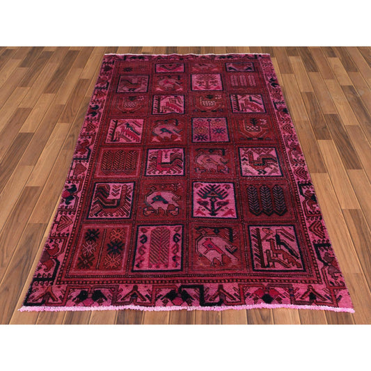Overdyed & Vintage Worn Wool Hand Knotted Rug Red Pink 4.0X6.10 -O057966