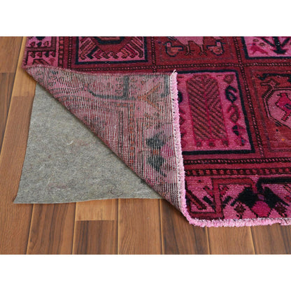 Overdyed & Vintage Worn Wool Hand Knotted Rug Red Pink 4.0X6.10 -O057966