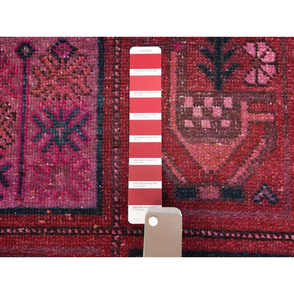 Overdyed & Vintage Worn Wool Hand Knotted Rug Red Pink 4.0X6.10 -O057966