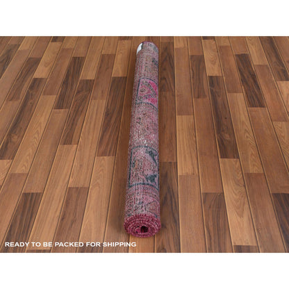 Overdyed & Vintage Worn Wool Hand Knotted Rug Red Pink 4.0X6.10 -O057966