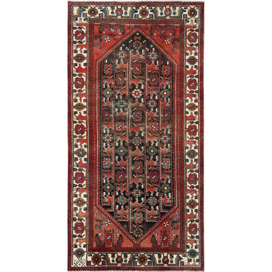 Overdyed & Vintage Worn Wool Hand Knotted Rug Red Ivory 5.0X9.10 -O057980