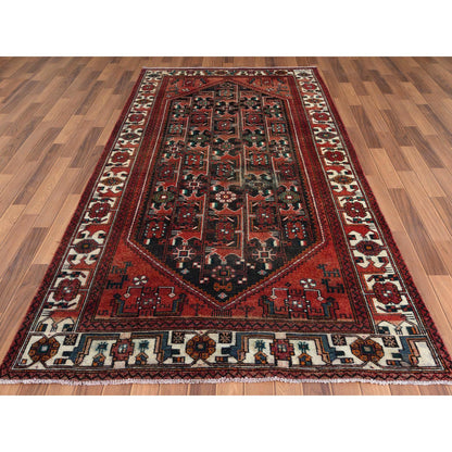 Overdyed & Vintage Worn Wool Hand Knotted Rug Red Ivory 5.0X9.10 -O057980