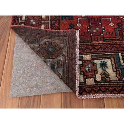 Overdyed & Vintage Worn Wool Hand Knotted Rug Red Ivory 5.0X9.10 -O057980