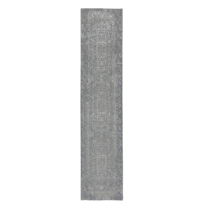 Modern and Contemporary Wool & Silk Hand Loomed Rug Grey No Border 2.5X12.2 -O058001