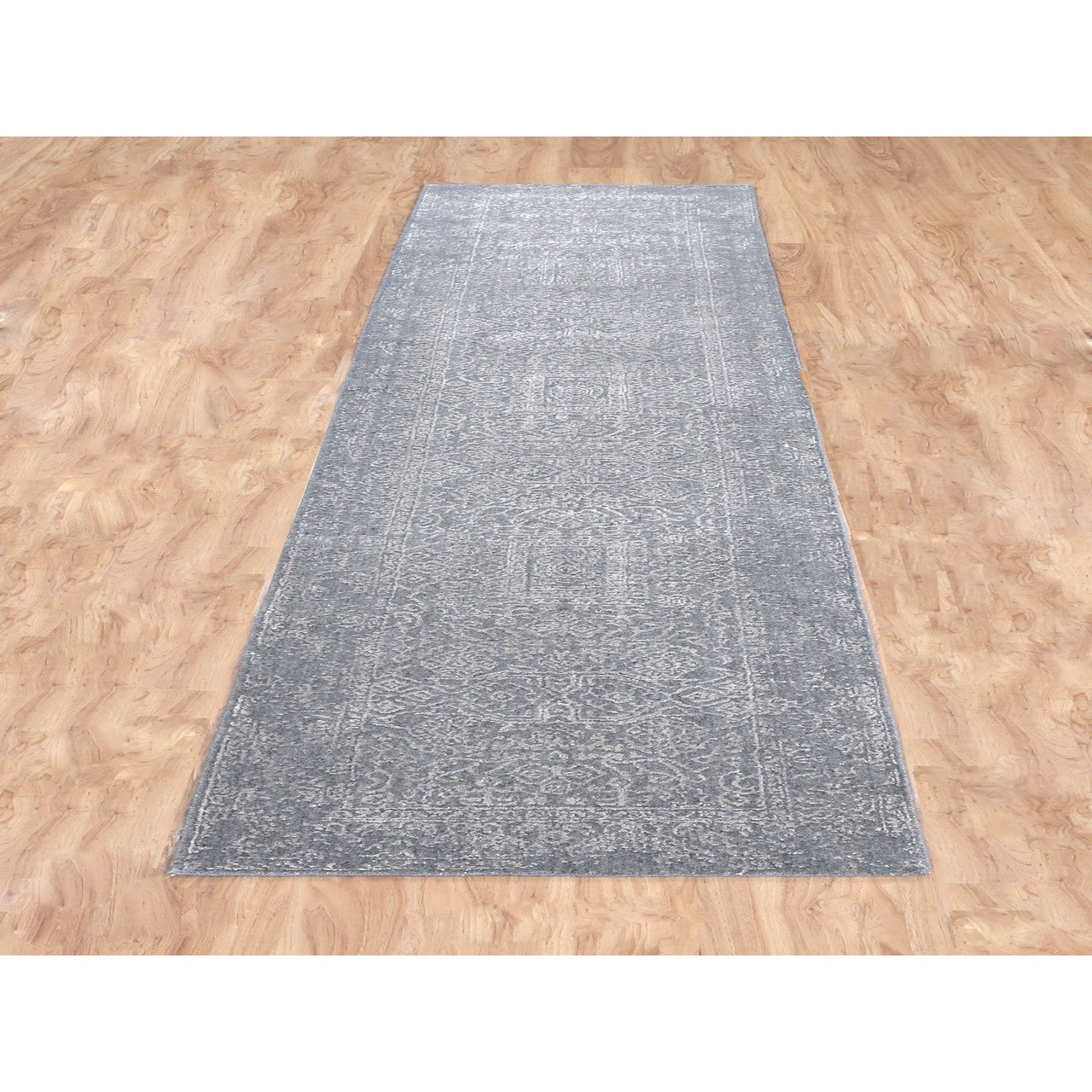 Modern and Contemporary Wool & Silk Hand Loomed Rug Grey No Border 2.5X12.2 -O058001