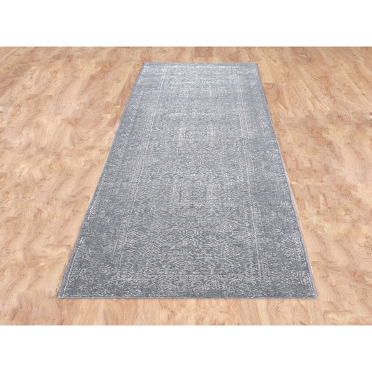 Modern and Contemporary Wool & Silk Hand Loomed Rug Grey No Border 2.5X12.2 -O058001