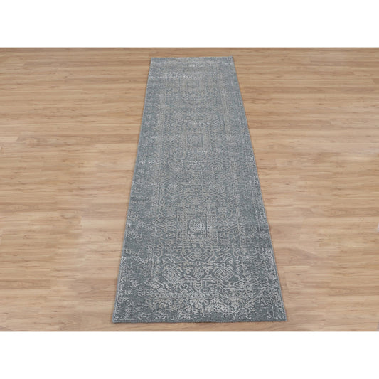 Modern and Contemporary Wool & Silk Hand Loomed Rug Grey No Border 2.5X12.1 -O058003