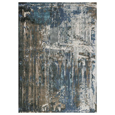 Modern and Contemporary Wool & Silk Hand Knotted Rug Blue No Border  9.9X13.9 -O058014