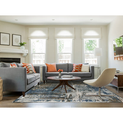 Modern and Contemporary Wool & Silk Hand Knotted Rug Blue No Border  9.9X13.9 -O058014