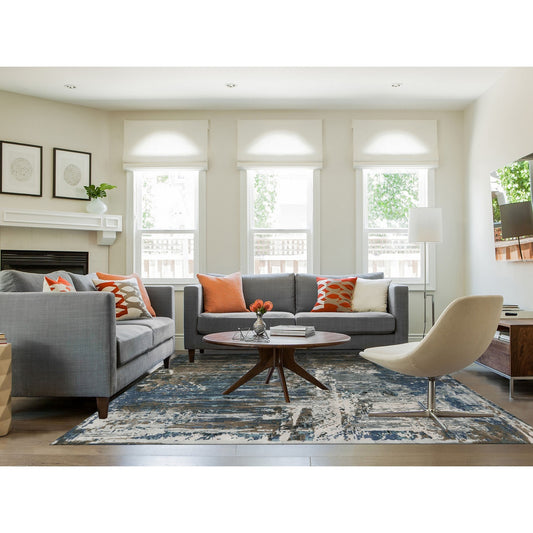 Modern and Contemporary Wool & Silk Hand Knotted Rug Blue No Border  9.9X13.9 -O058014