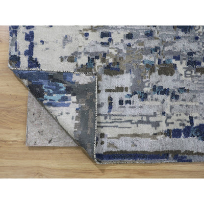 Modern and Contemporary Wool & Silk Hand Knotted Rug Blue No Border  9.9X13.9 -O058014