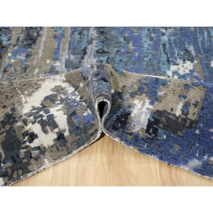 Modern and Contemporary Wool & Silk Hand Knotted Rug Blue No Border  9.9X13.9 -O058014