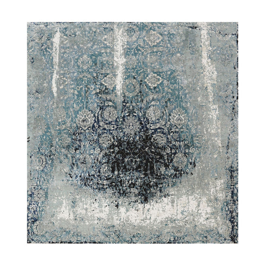 Transitional Wool & Silk Hand Knotted Rug Blue No Border  12.2X12.2 -O058016