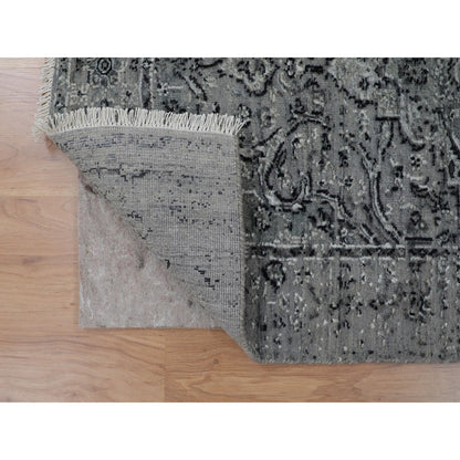 Transitional Wool & Silk Hand Knotted Rug Grey No Border  2.10X8.0 -O058022