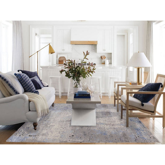 Modern and Contemporary Wool Hand Knotted Rug Grey No Border  7.9X10.3 -O058026