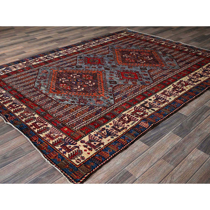 Kazak Wool Hand Knotted Rug Purple 6.1x8.4 -O0580