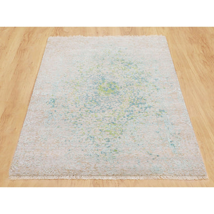 Wool and Silk Wool & Pure Silk Hand Knotted Rug Ivory No Border 3.0X5.0 -O058103