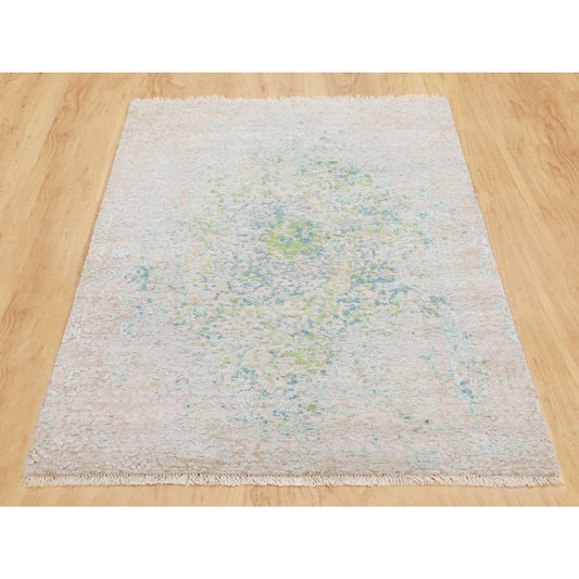 Wool and Silk Wool & Pure Silk Hand Knotted Rug Ivory No Border 3.0X5.0 -O058103
