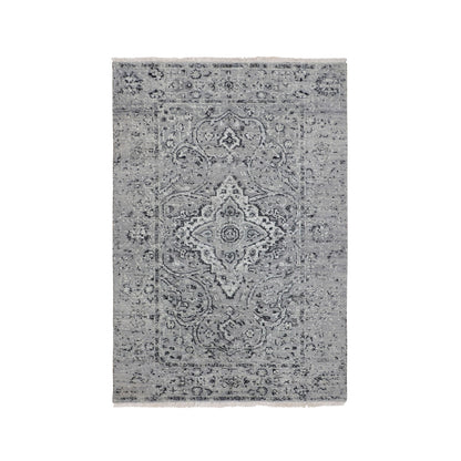 Transitional Wool & Silk Hand Knotted Rug Grey No Border 3.1X5.1 -O058104