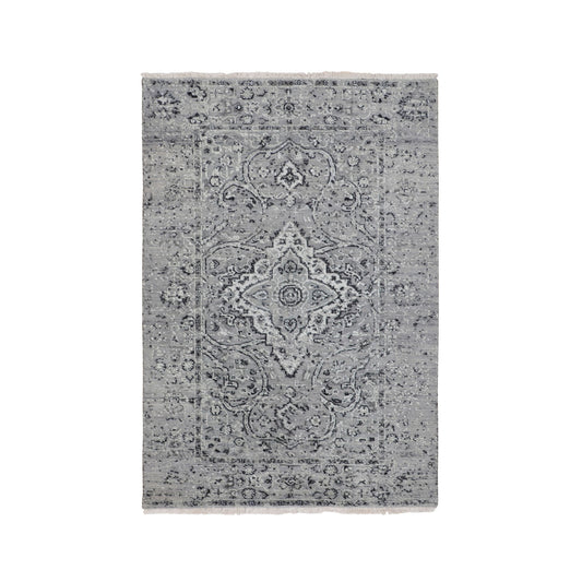 Transitional Wool & Silk Hand Knotted Rug Grey No Border 3.1X5.1 -O058104