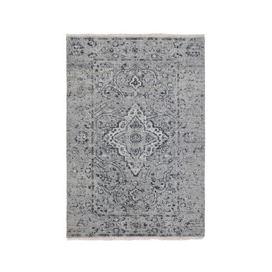 Transitional Wool & Silk Hand Knotted Rug Grey No Border 3.1X5.1 -O058104