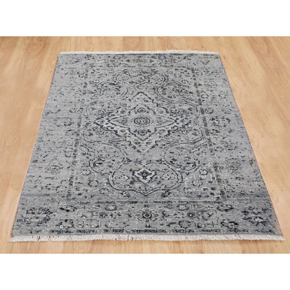 Transitional Wool & Silk Hand Knotted Rug Grey No Border 3.1X5.1 -O058104