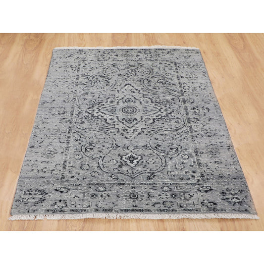 Transitional Wool & Silk Hand Knotted Rug Grey No Border 3.1X5.1 -O058104