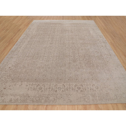 Modern and Contemporary Wool & Silk Hand Loomed Rug Beige No Border 11.8X14.8 -O058113