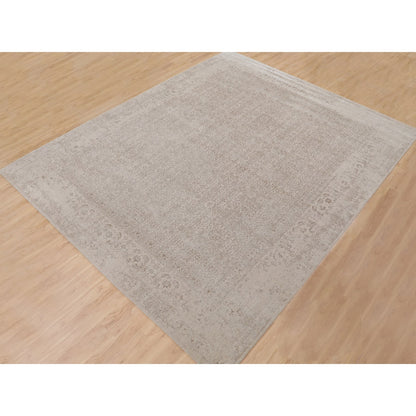 Modern and Contemporary Wool & Silk Hand Loomed Rug Beige No Border 11.8X14.8 -O058113