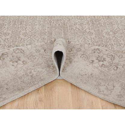 Modern and Contemporary Wool & Silk Hand Loomed Rug Beige No Border 11.8X14.8 -O058113