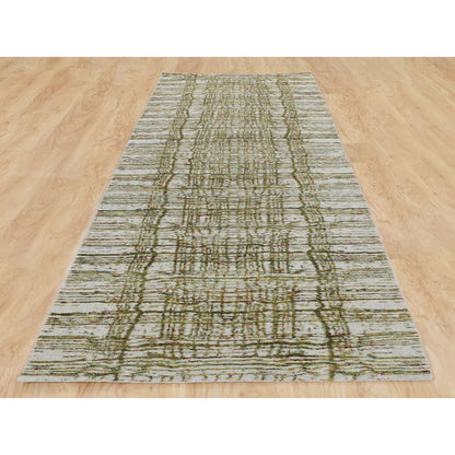 Modern and Contemporary Wool & Silk Hand Loomed Rug Grey No Border 2.6X11.9 -O058115