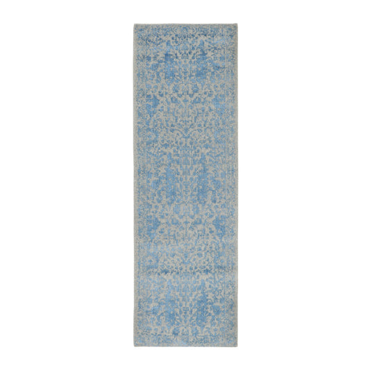 Transitional Wool & Silk Hand Loomed Rug Blue No Border 2.5X8.0 -O058116