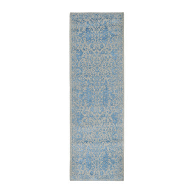 Transitional Wool & Silk Hand Loomed Rug Blue No Border 2.5X8.0 -O058116