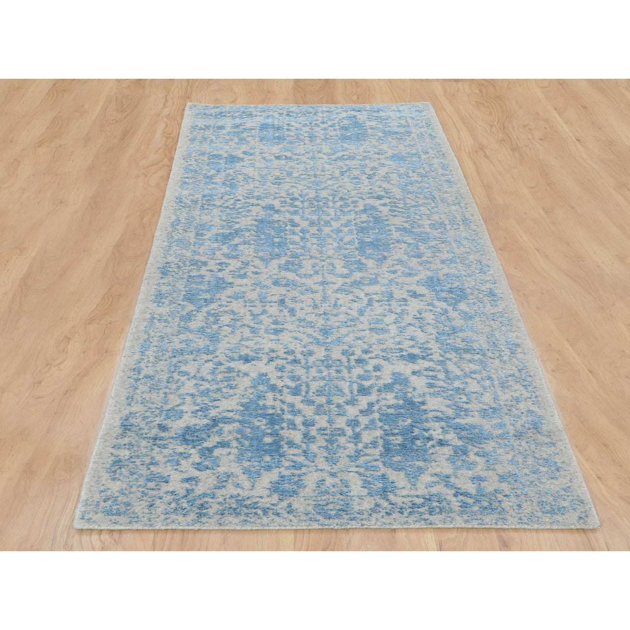 Transitional Wool & Silk Hand Loomed Rug Blue No Border 2.5X8.0 -O058116
