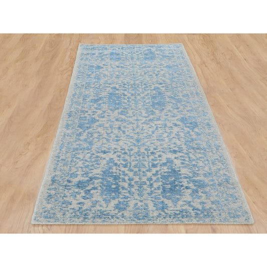 Transitional Wool & Silk Hand Loomed Rug Blue No Border 2.5X8.0 -O058116