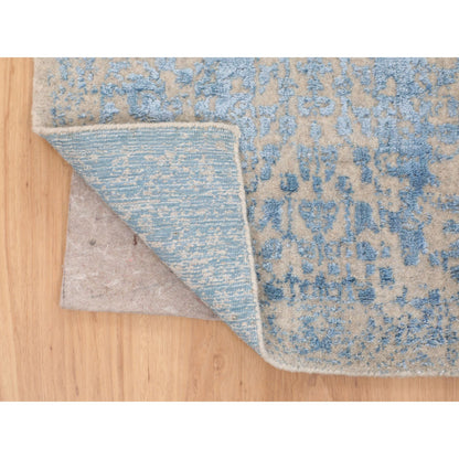 Transitional Wool & Silk Hand Loomed Rug Blue No Border 2.5X8.0 -O058116