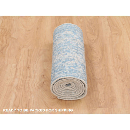 Transitional Wool & Silk Hand Loomed Rug Blue No Border 2.5X8.0 -O058116