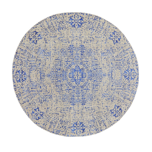 Mamluk Wool & Silk Hand Loomed Rug Blue No Border 8.0X8.0 -O058118