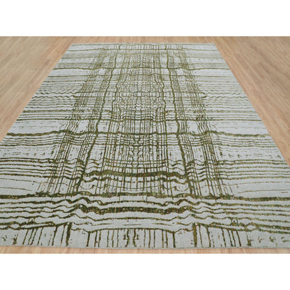 Modern and Contemporary Wool & Art Silk Hand Loomed Rug Grey No Border  11.9X14.8 -O058126