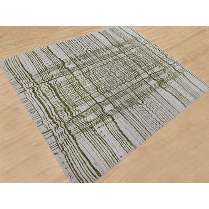 Modern and Contemporary Wool & Art Silk Hand Loomed Rug Grey No Border  11.9X14.8 -O058126