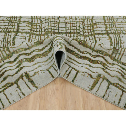 Modern and Contemporary Wool & Art Silk Hand Loomed Rug Grey No Border  11.9X14.8 -O058126