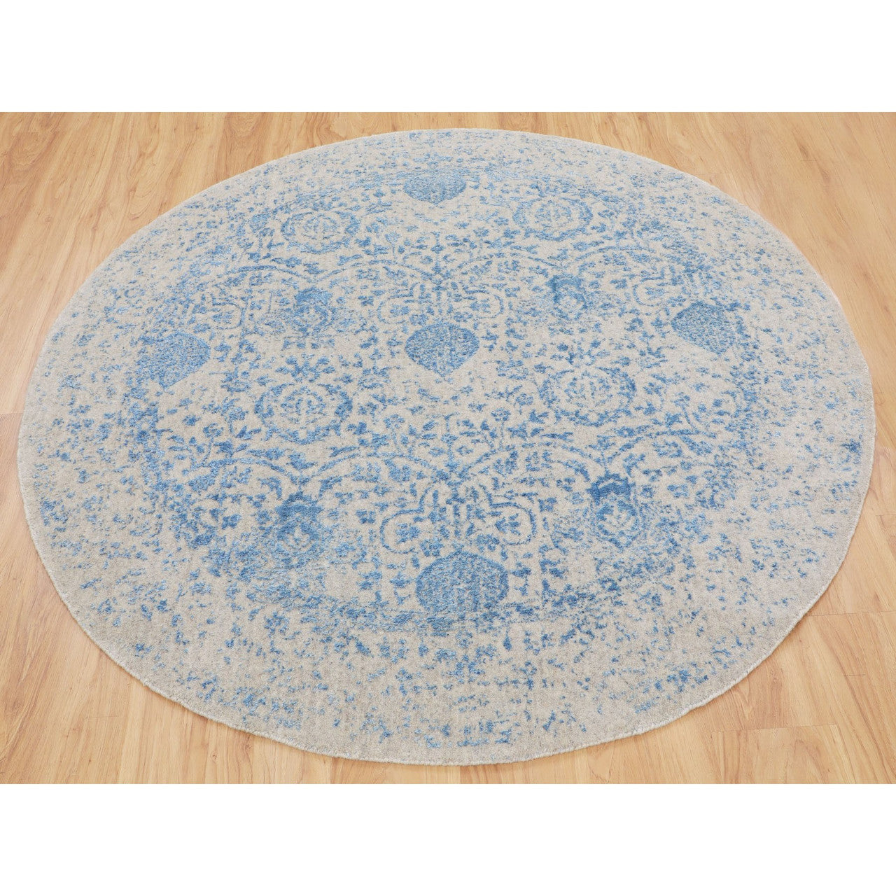 Modern and Contemporary Wool & Art Silk Hand Loomed Rug Blue No Border  5.9X5.9 -O058129